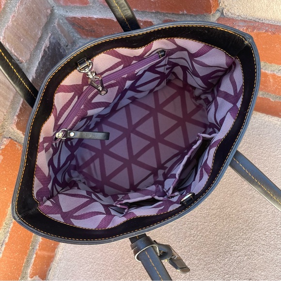 LODIS Rare & Fabulous Black Leather Luggage Tote with Contrast Stitching & Scarf - Picture 10 of 15